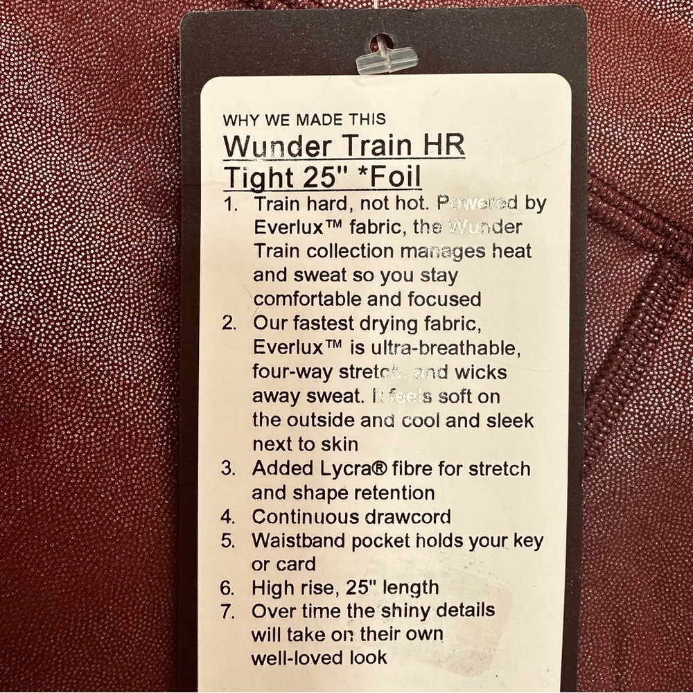 LULULEMON WUNDER TRAIN HIGH-RISE TIGHT WITH POCKETS 25" FOIL - RED MERLOT - Picture 7 of 10